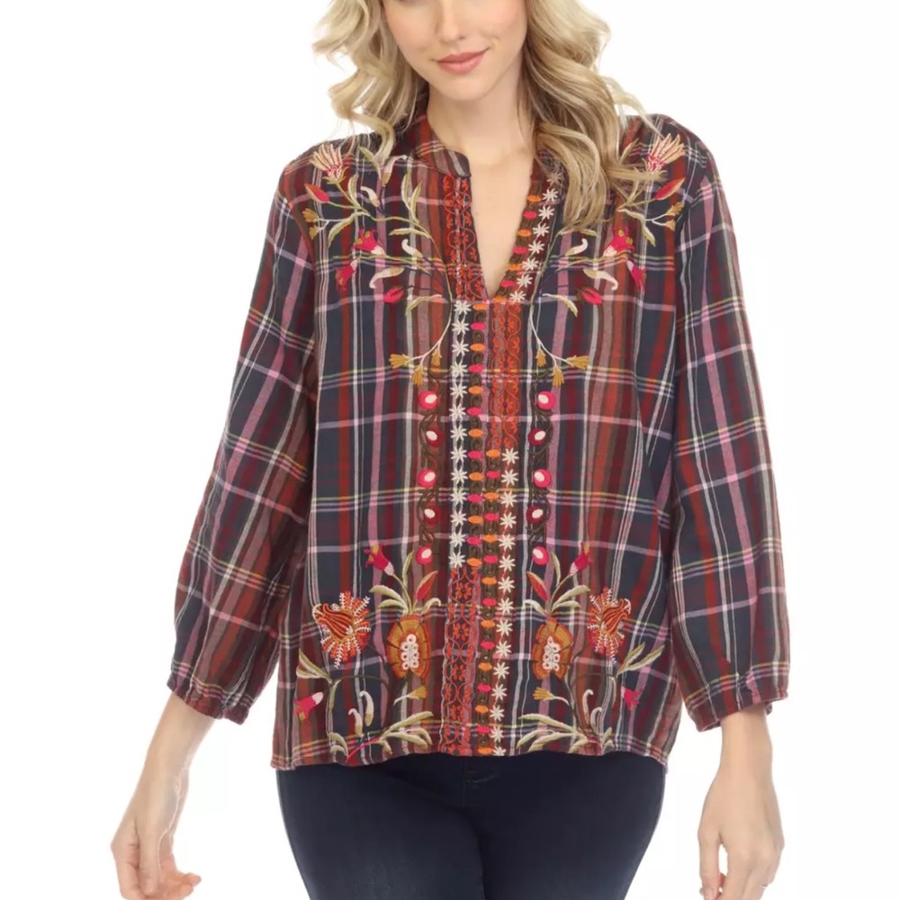 Embroidered Plaid Women's Top - Multicolor